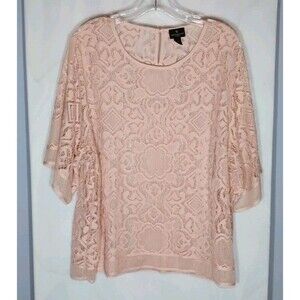 Women's Mesh Lace Top Plus Sz 1X Pink Sheer Romantic Fairy Cottagecore Coquette